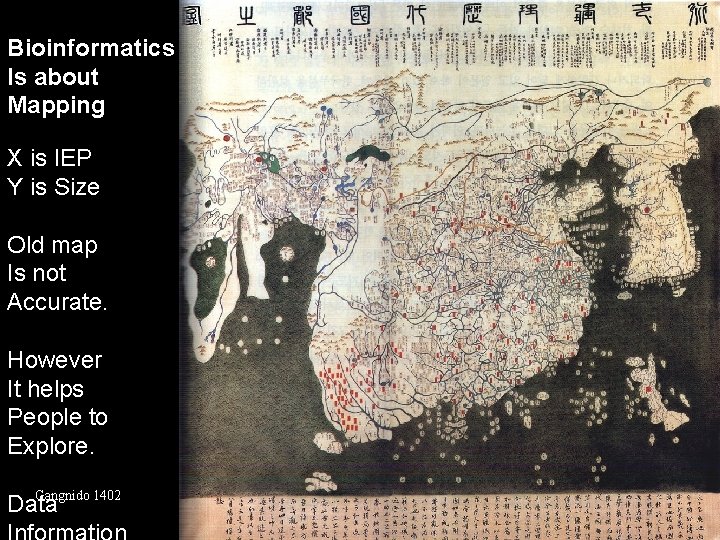 Bioinformatics Is about Mapping X is IEP Y is Size Old map Is not