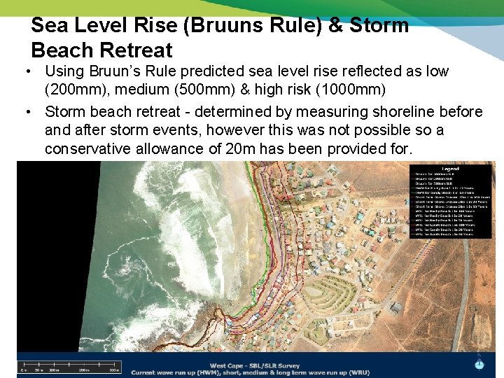 Sea Level Rise (Bruuns Rule) & Storm Beach Retreat • Using Bruun’s Rule predicted