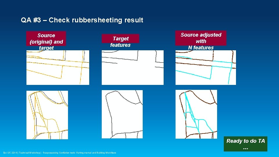 QA #3 – Check rubbersheeting result Source (original) and target Target features Source adjusted