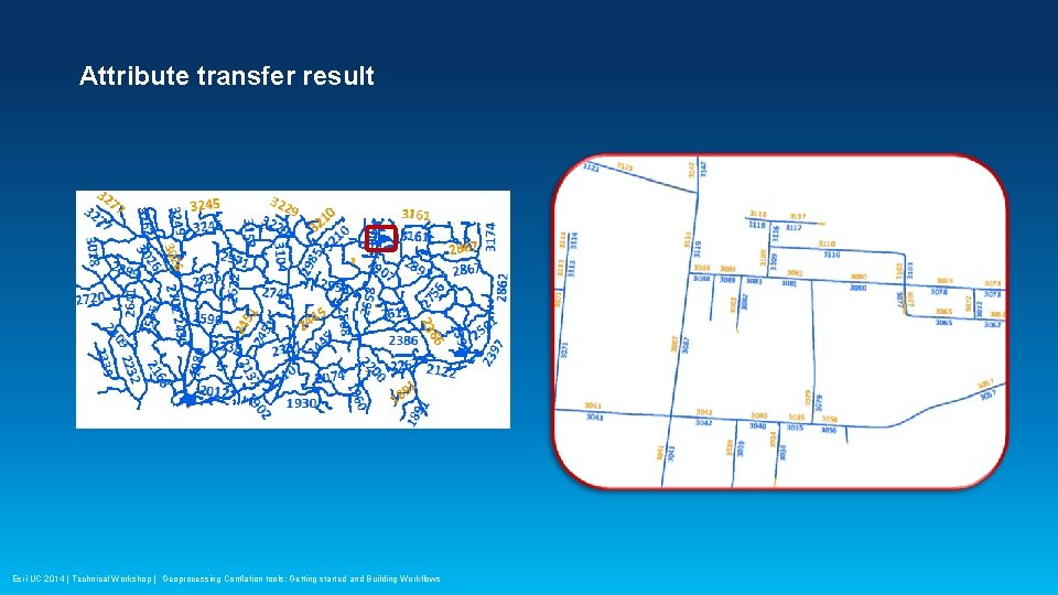 Attribute transfer result Esri UC 2014 | Technical Workshop | Geoprocessing Conflation tools: Getting