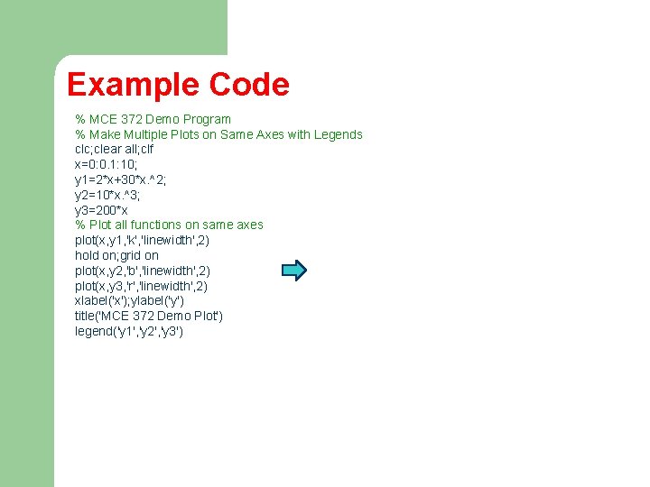 Example Code % MCE 372 Demo Program % Make Multiple Plots on Same Axes Example Code % MCE 372 Demo Program % Make Multiple Plots on Same Axes