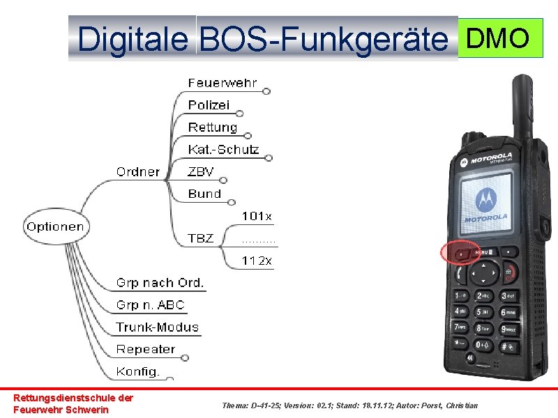 Digitale BOS-Funkgeräte DMO Rettungsdienstschule der Feuerwehr Schwerin Thema: D-41 -25; Version: 02. 1; Stand: