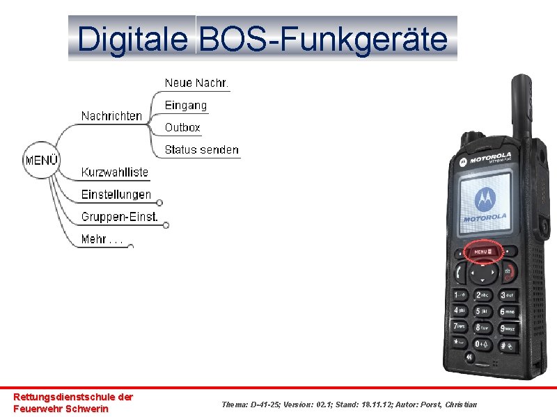 Digitale BOS-Funkgeräte Rettungsdienstschule der Feuerwehr Schwerin Thema: D-41 -25; Version: 02. 1; Stand: 18.