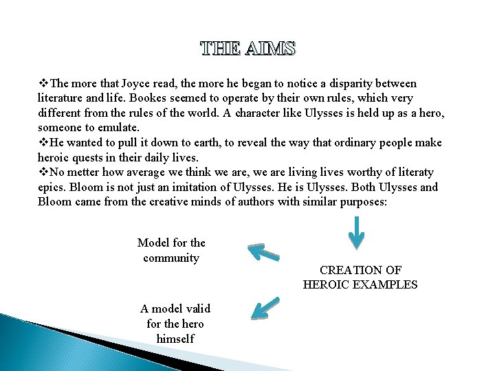 THE AIMS v. The more that Joyce read, the more he began to notice