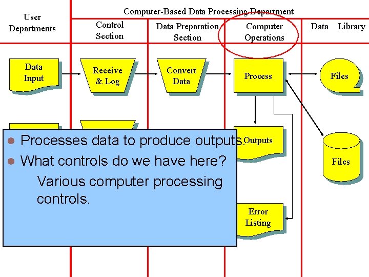 User Departments Data Input Computer-Based Data Processing Department Control Data Preparation Computer Section Operations
