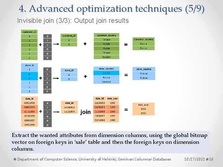 4. Advanced optimization techniques (5/9) Invisible join (3/3): Output join results Extract the wanted