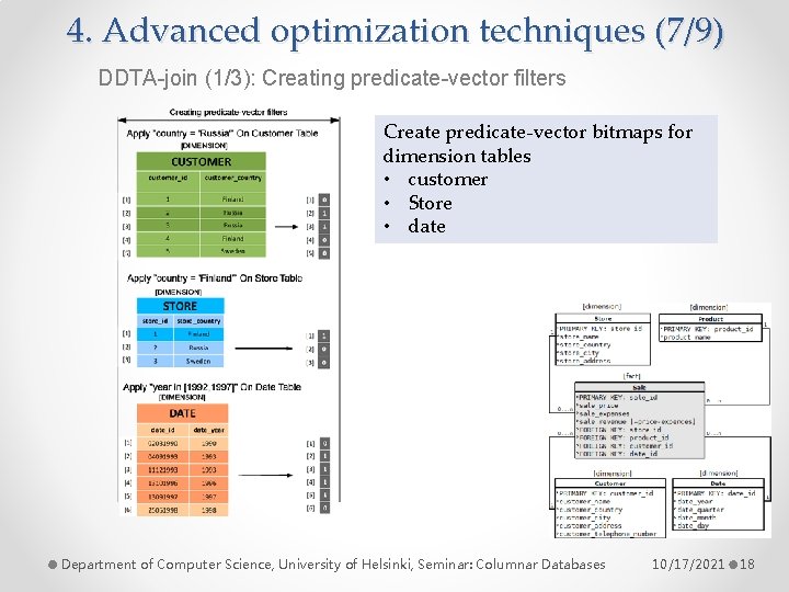 4. Advanced optimization techniques (7/9) DDTA-join (1/3): Creating predicate-vector filters Create predicate-vector bitmaps for
