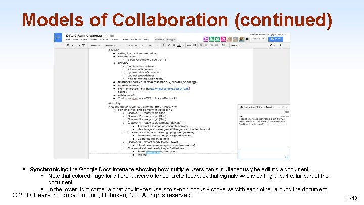 Models of Collaboration (continued) • Synchronicity: the Google Docs interface showing how multiple users