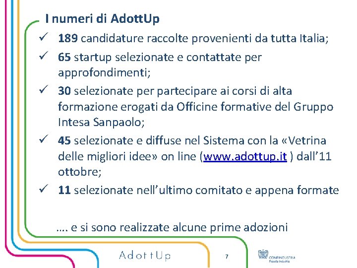 I numeri di Adott. Up ü 189 candidature raccolte provenienti da tutta Italia; ü