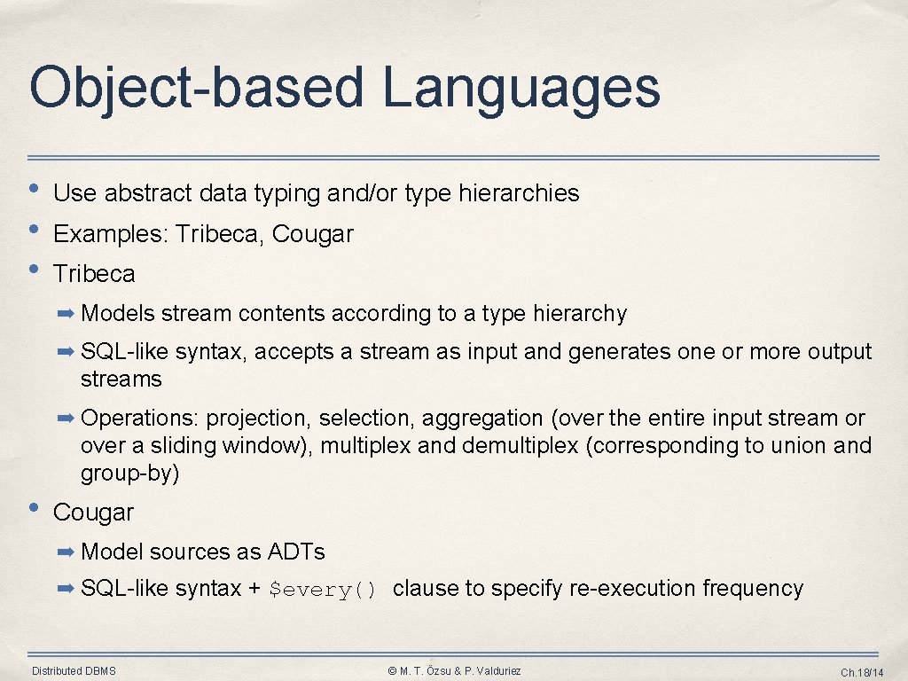 Object-based Languages • • • Use abstract data typing and/or type hierarchies Examples: Tribeca,
