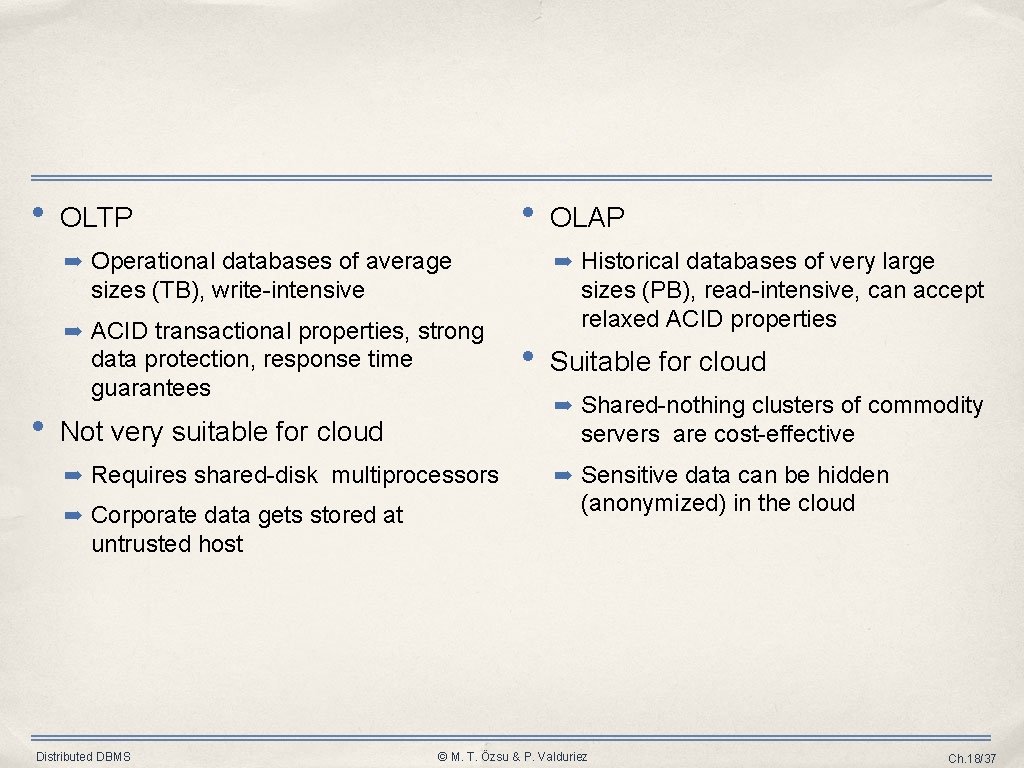  • • OLTP ➡ Operational databases of average ➡ Historical databases of very