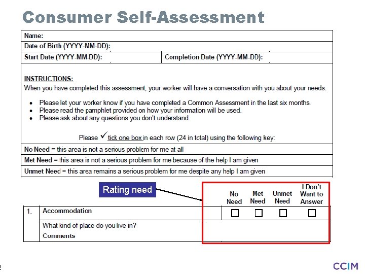 2 Consumer Self-Assessment Rating need 
