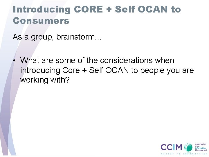 4 Introducing CORE + Self OCAN to Consumers As a group, brainstorm… • What