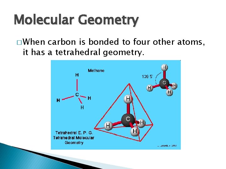 Molecular Geometry � When carbon is bonded to four other atoms, it has a