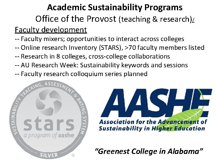 Academic Sustainability Programs Office of the Provost (teaching & research)/ Faculty development -- Faculty