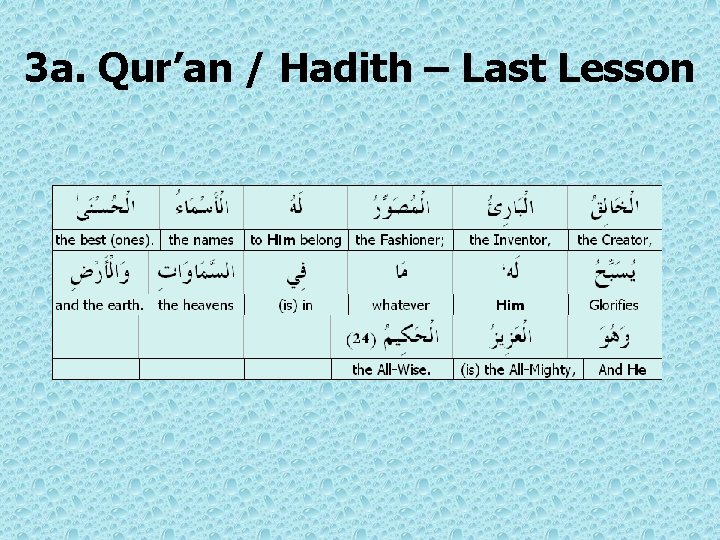 3 a. Qur’an / Hadith – Last Lesson 