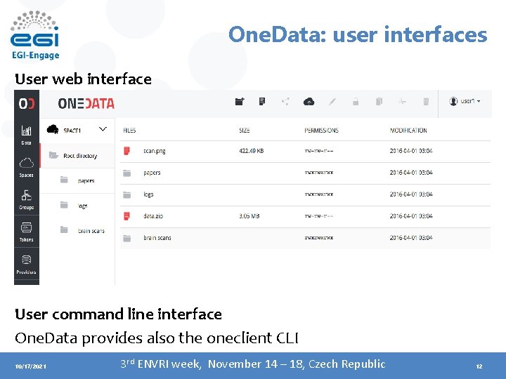 One. Data: user interfaces User web interface User command line interface One. Data provides