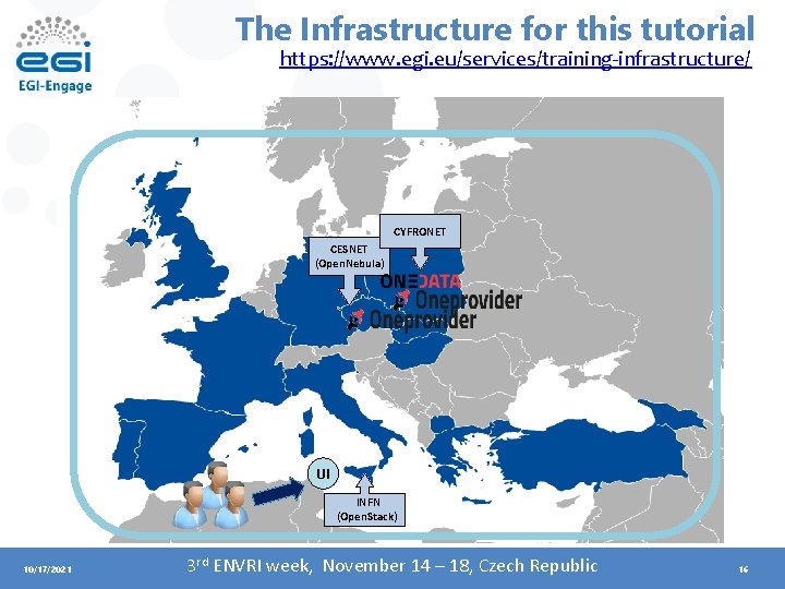 The Infrastructure for this tutorial https: //www. egi. eu/services/training-infrastructure/ CYFRONET CESNET (Open. Nebula) UI