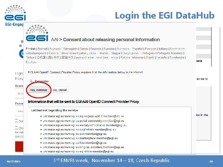 Login the EGI Data. Hub 10/17/2021 3 rd ENVRI week, November 14 – 18,