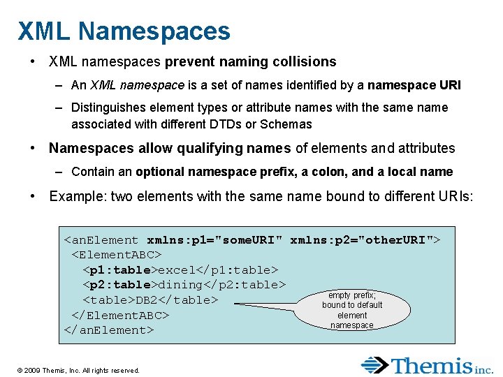 XML Namespaces • XML namespaces prevent naming collisions – An XML namespace is a XML Namespaces • XML namespaces prevent naming collisions – An XML namespace is a