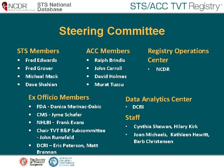 Steering Committee STS Members ACC Members • • Fred Edwards Fred Grover Michael Mack Steering Committee STS Members ACC Members • • Fred Edwards Fred Grover Michael Mack