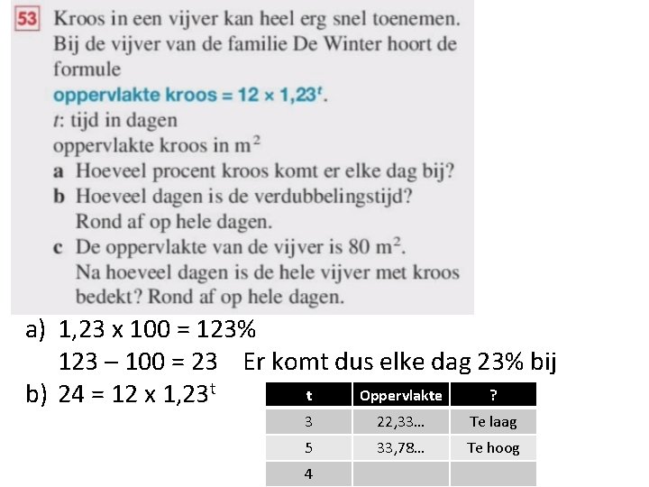 a) 1, 23 x 100 = 123% 123 – 100 = 23 Er komt