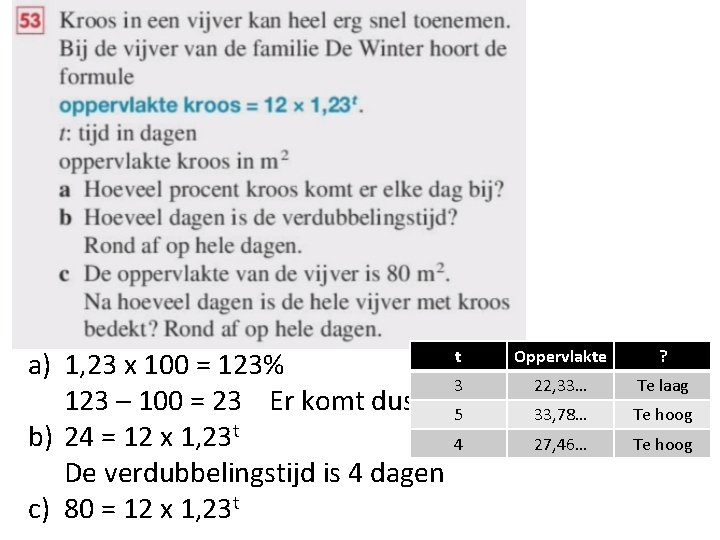 t Oppervlakte a) 1, 23 x 100 = 123% 3 22, 33… 123 –