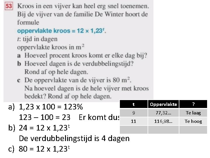 t Oppervlakte a) 1, 23 x 100 = 123% 9 77, 32… 123 –