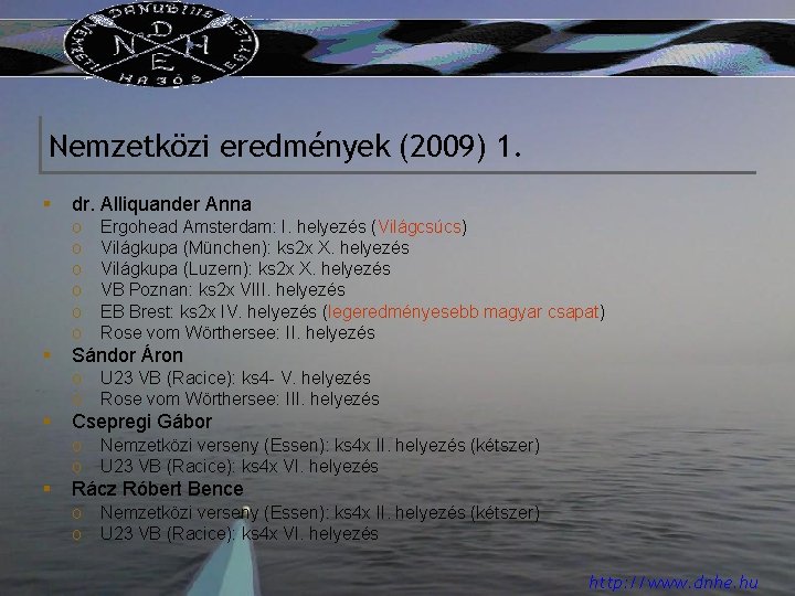 Nemzetközi eredmények (2009) 1. § dr. Alliquander Anna o o o § Ergohead Amsterdam: