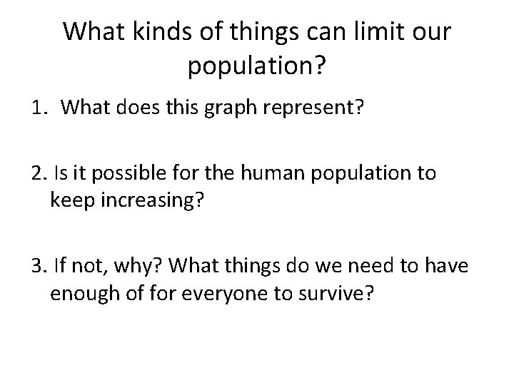 What kinds of things can limit our population? 1. What does this graph represent?