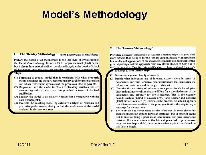 Model’s Methodology 12/2011 Přednáška č. 5 15 