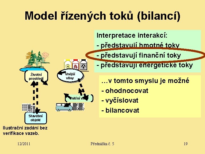 Model řízených toků (bilancí) Interpretace interakcí: - představují hmotné toky - představují finanční toky