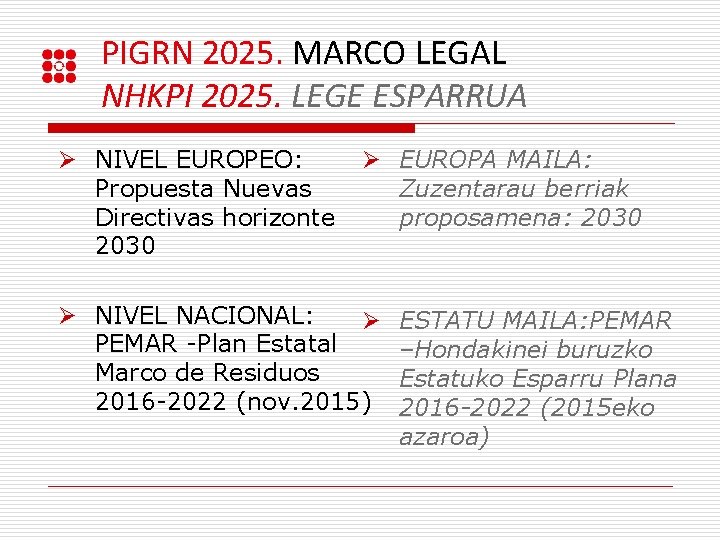 PIGRN 2025. MARCO LEGAL NHKPI 2025. LEGE ESPARRUA Ø NIVEL EUROPEO: Propuesta Nuevas Directivas