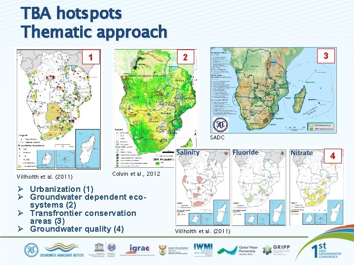 TBA hotspots Thematic approach 1 3 2 SADC 4 Villholth et al. (2011) Colvin