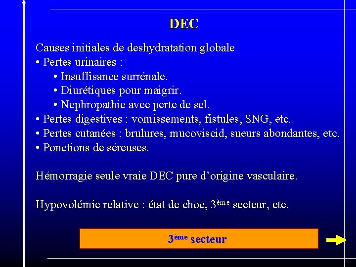 DEC Causes initiales de deshydratation globale • Pertes urinaires : • Insuffisance surrénale. •