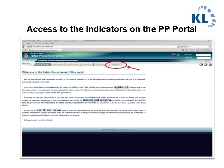 Access to the indicators on the PP Portal 