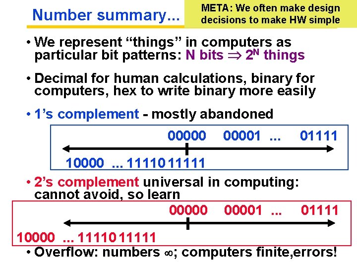 Number summary. . . META: We often make design decisions to make HW simple