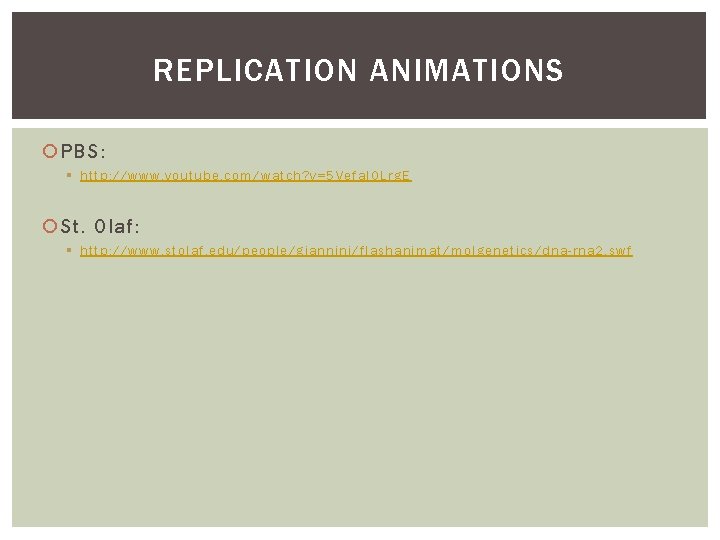 REPLICATION ANIMATIONS PBS: § http: //www. youtube. com/watch? v=5 Vefa. I 0 Lrg. E