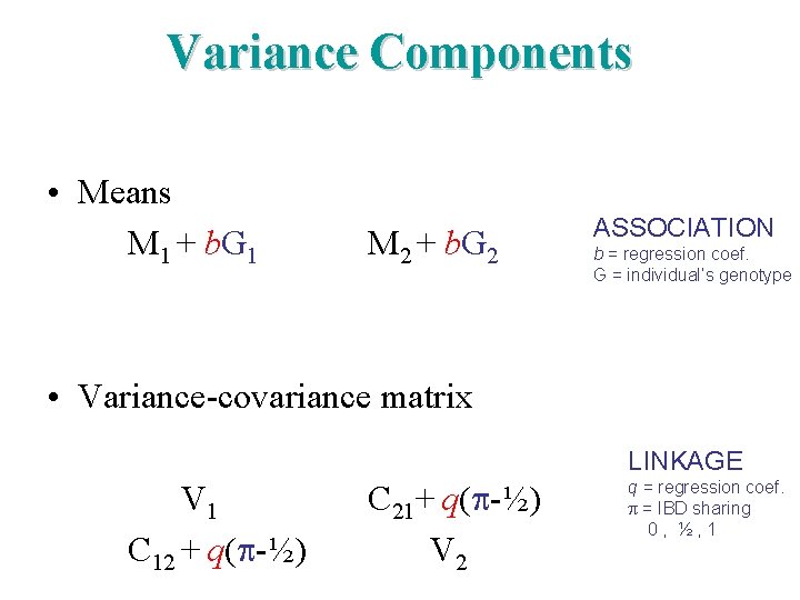 Variance Components • Means M 1 + b. G 1 M 2 + b.