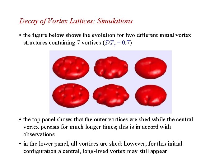 Decay of Vortex Lattices: Simulations • the figure below shows the evolution for two