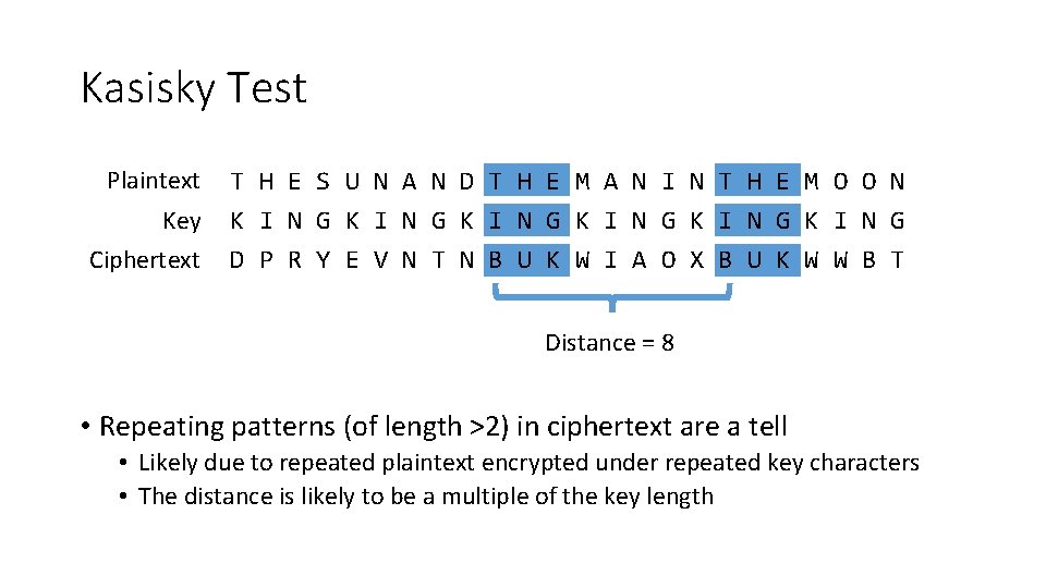 Kasisky Test Plaintext T H E S U N A N D T H