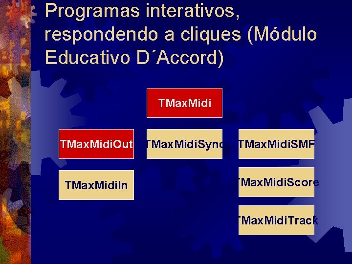 Programas interativos, respondendo a cliques (Módulo Educativo D´Accord) TMax. Midi. Out TMax. Midi. Sync