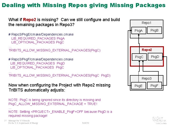 Dealing with Missing Repos giving Missing Packages What if Repo 2 is missing? Can