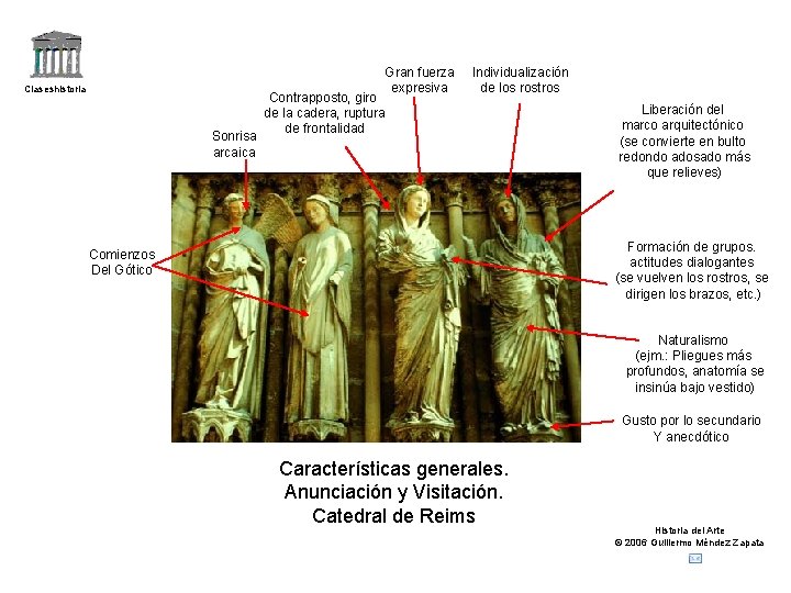 Gran fuerza expresiva Claseshistoria Sonrisa arcaica Contrapposto, giro de la cadera, ruptura de frontalidad