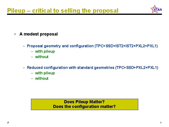Pileup – critical to selling the proposal • A modest proposal – Proposal geometry