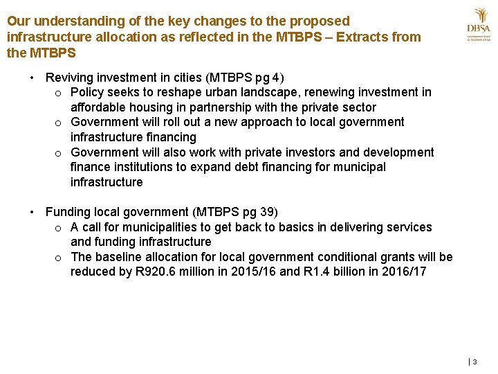 Our understanding of the key changes to the proposed infrastructure allocation as reflected in