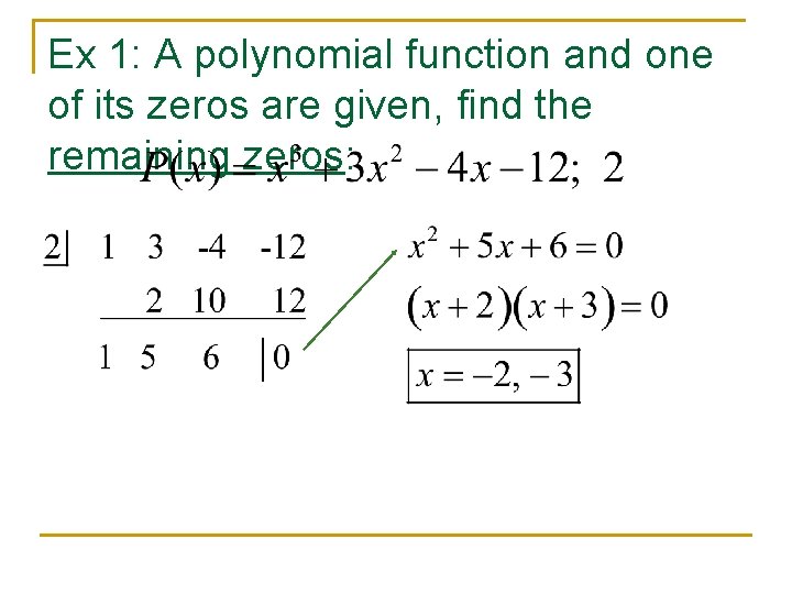 Ex 1: A polynomial function and one of its zeros are given, find the