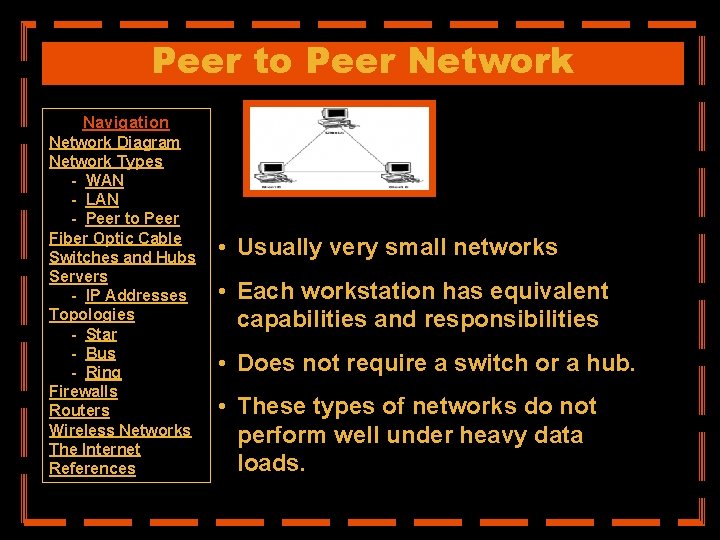 Peer to Peer Network Navigation Network Diagram Network Types - WAN - LAN -