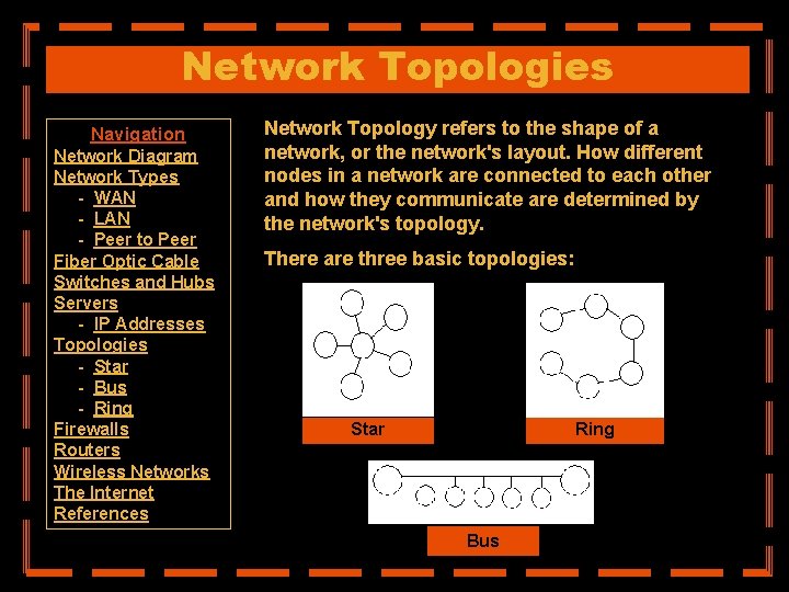 Network Topologies Navigation Network Diagram Network Types - WAN - LAN - Peer to