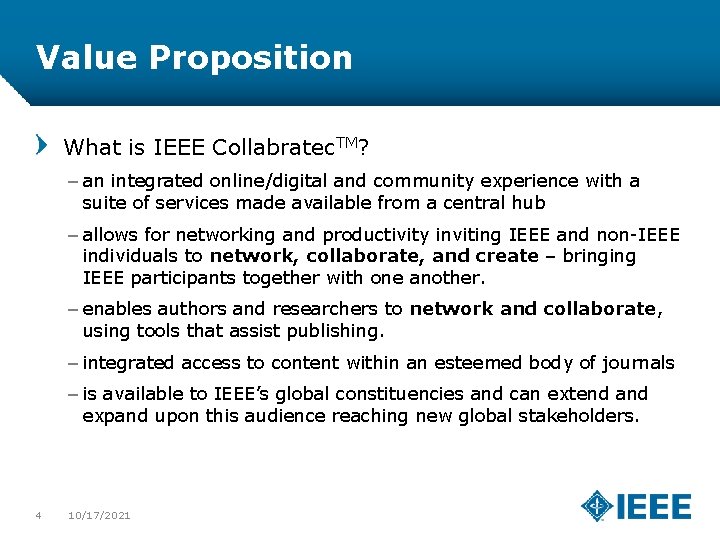 Value Proposition What is IEEE Collabratec. TM? – an integrated online/digital and community experience